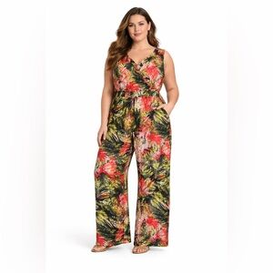 Marcelle Margaux Tropical Floral Sleeveless Wide Leg Jumpsuit 3X